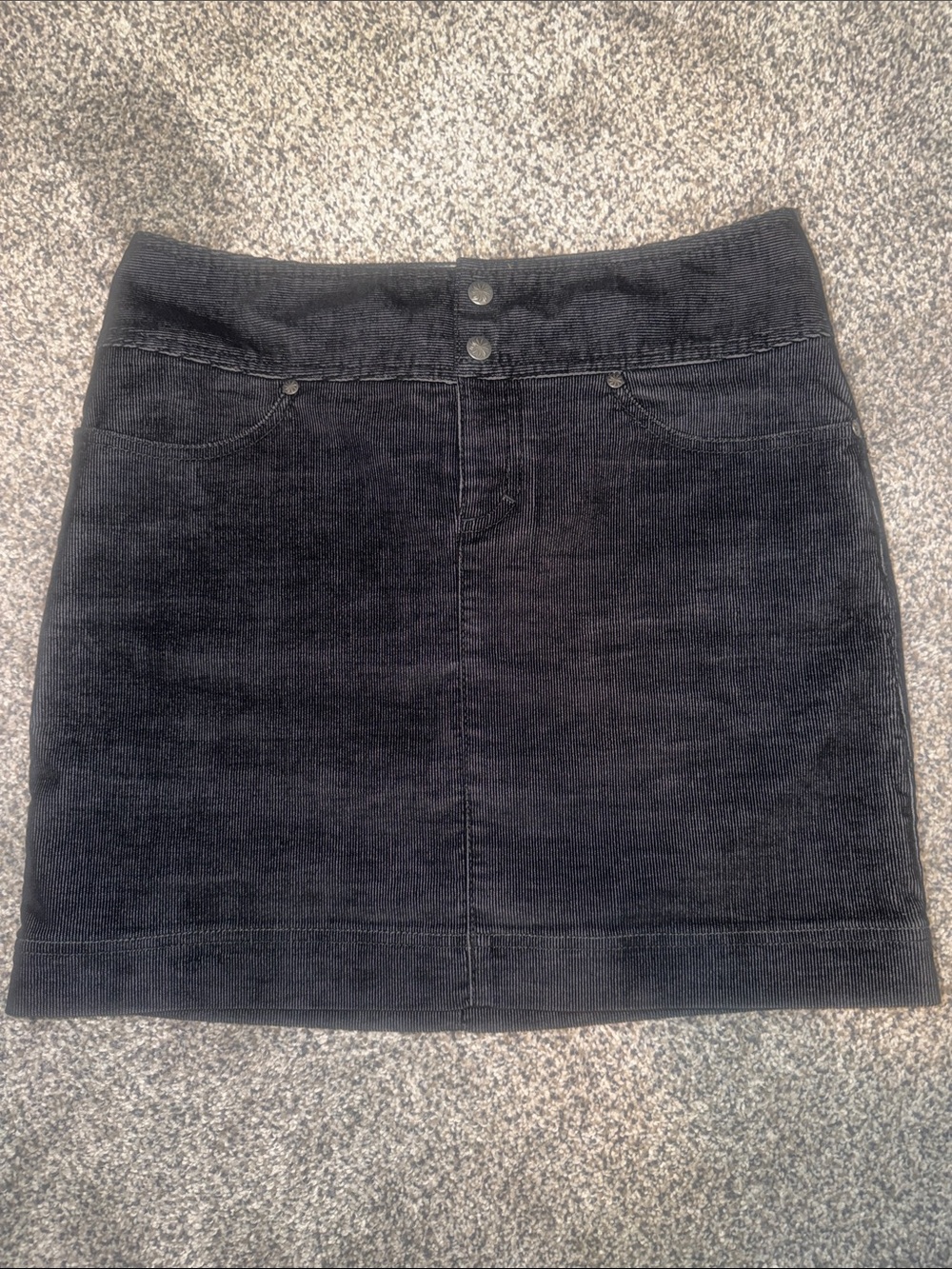 Athleta Black Corduroy Mini Skirt with Front Button Detail